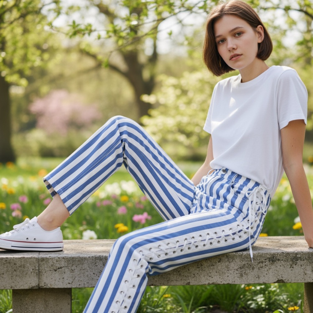 36 points skinny blue pants white striped!!